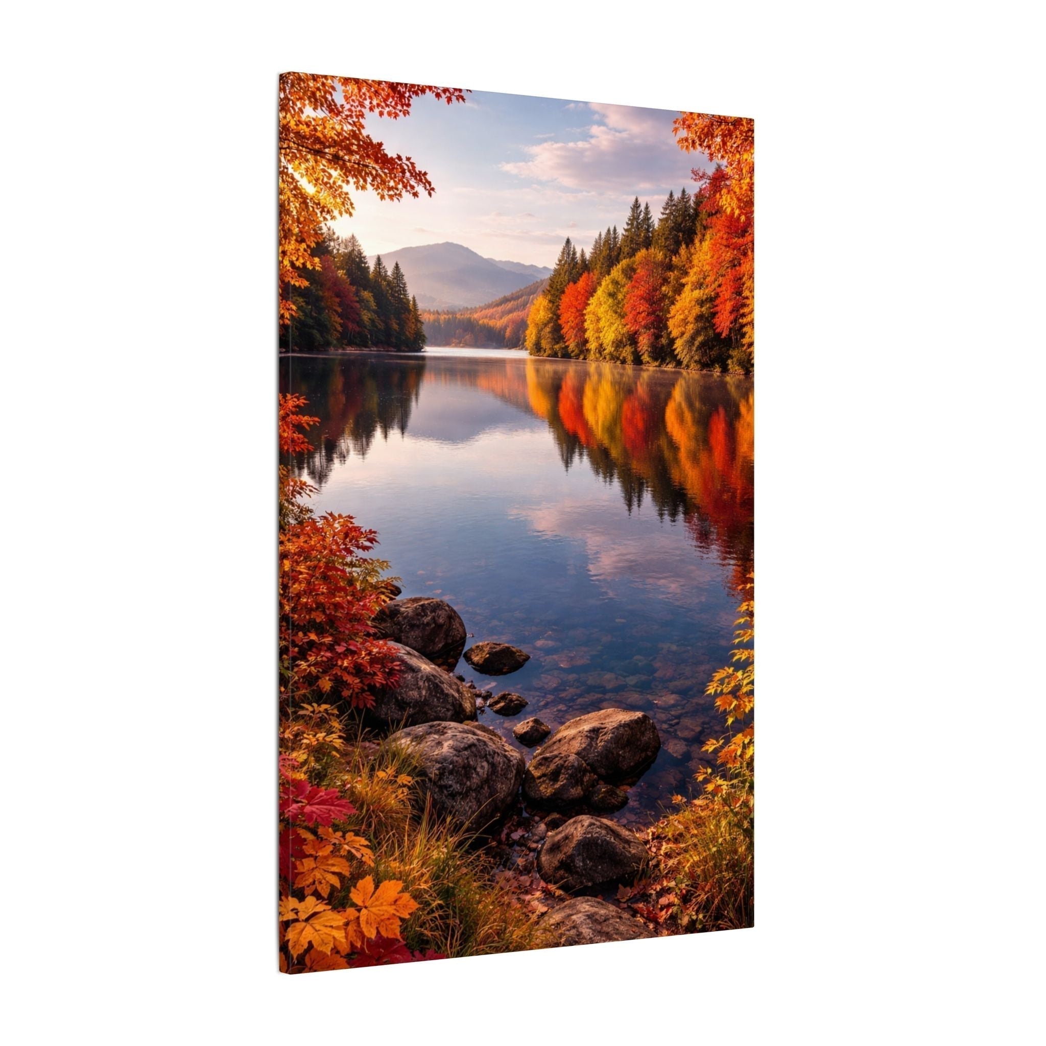 Autumn Reflections – Fall Lake Canvas Wall Art – Zyphenzx