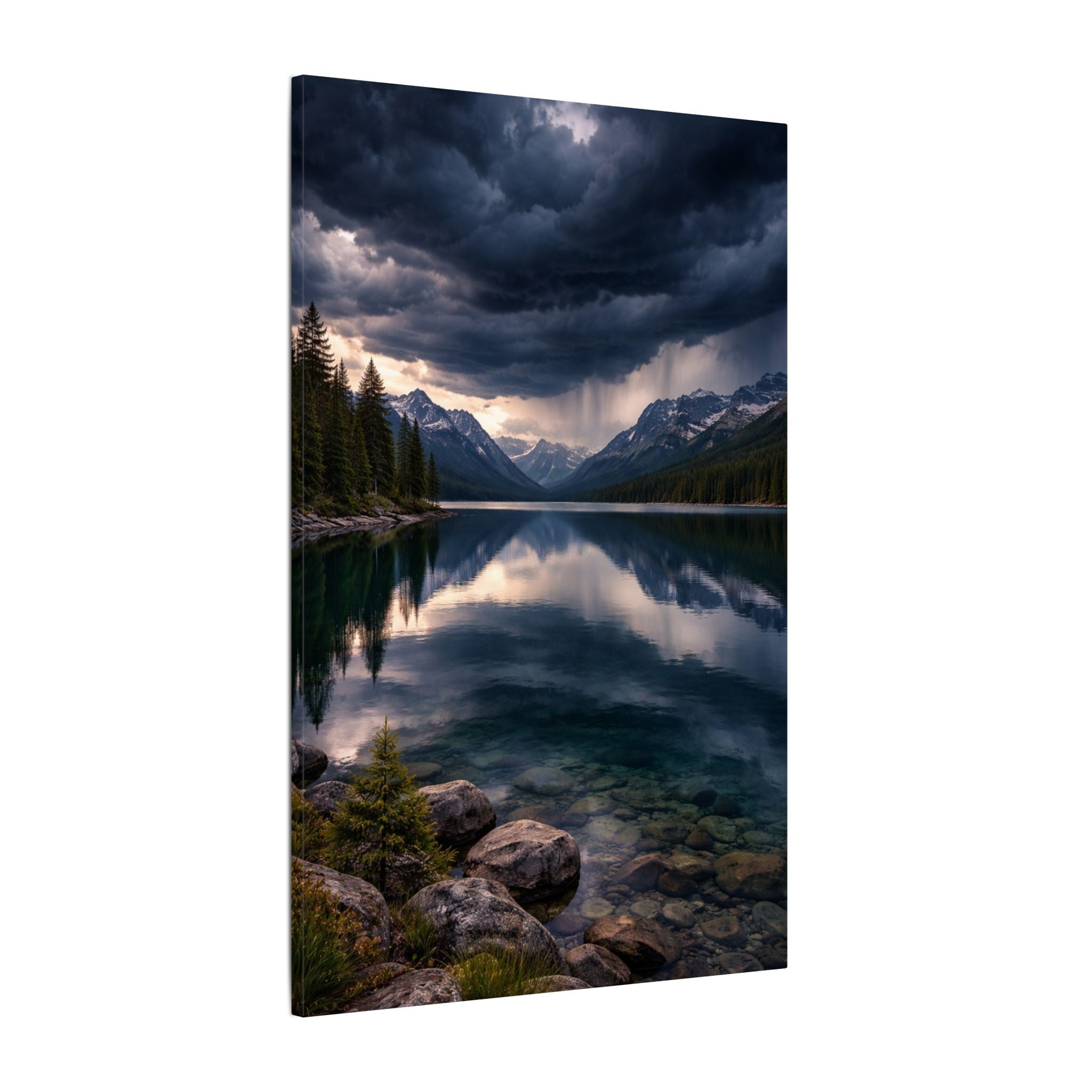 Storm Over Still Waters – Mountain Lake Canvas Wall Art – Zyphenzx
